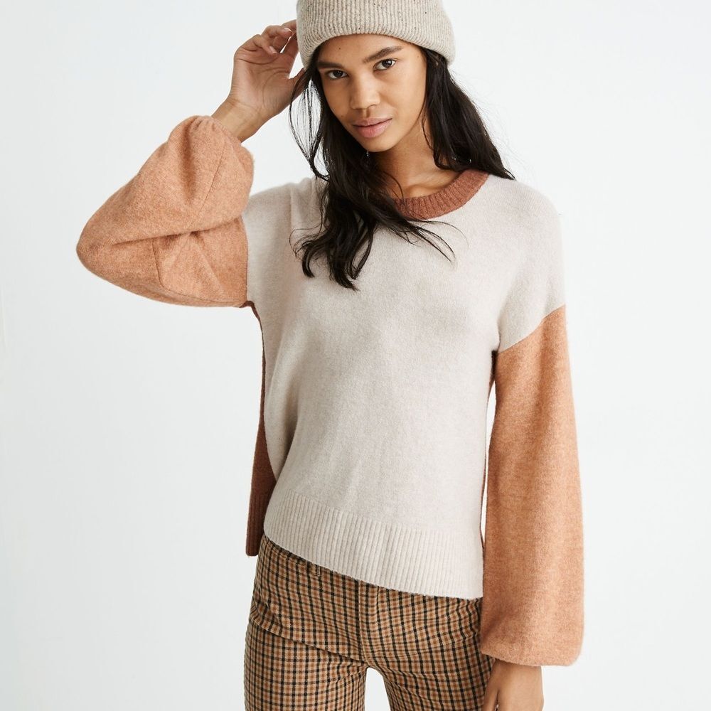 Madewell Payton Colorblock Wool Blend Coziest Yarn Pull Over Sweater Size XL